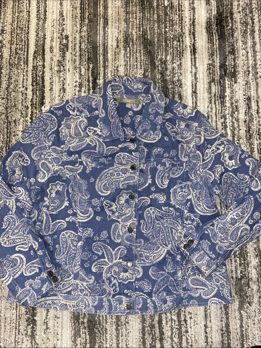 Croft and Barrow Jacket Womens 1X Blue Floral Denim Pockets paisley Boho western